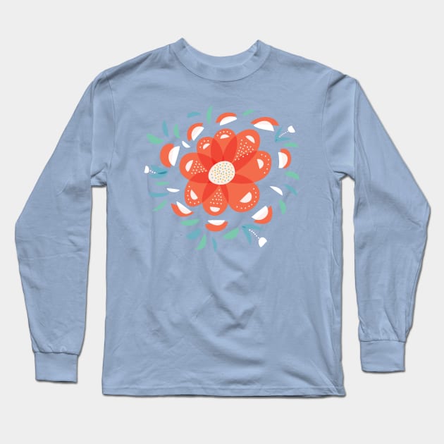 Whimsical Red Flower Long Sleeve T-Shirt by Boriana Giormova